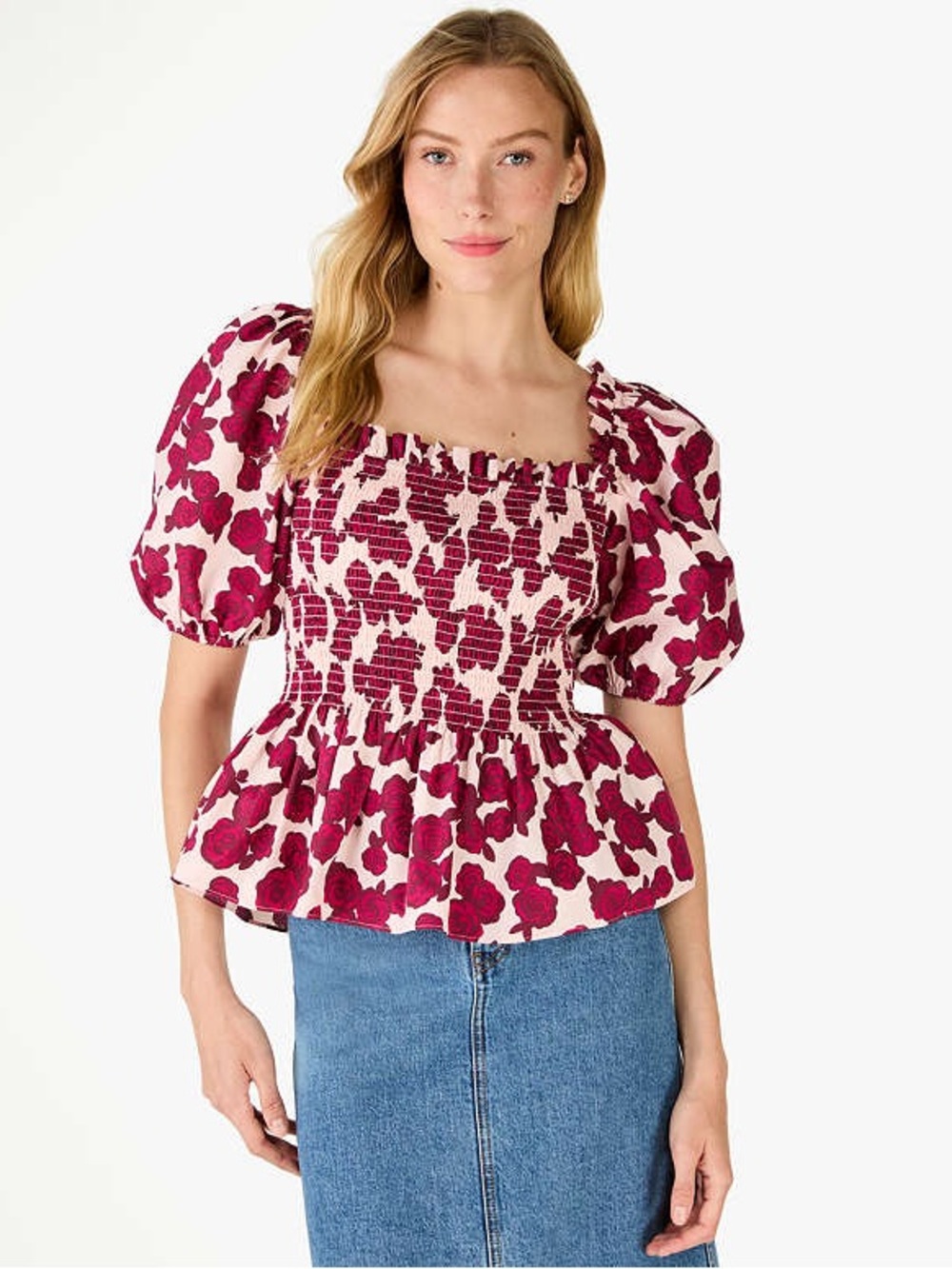 Kate Spade New York Rosy Florets Puff-sleeves Top Size XS